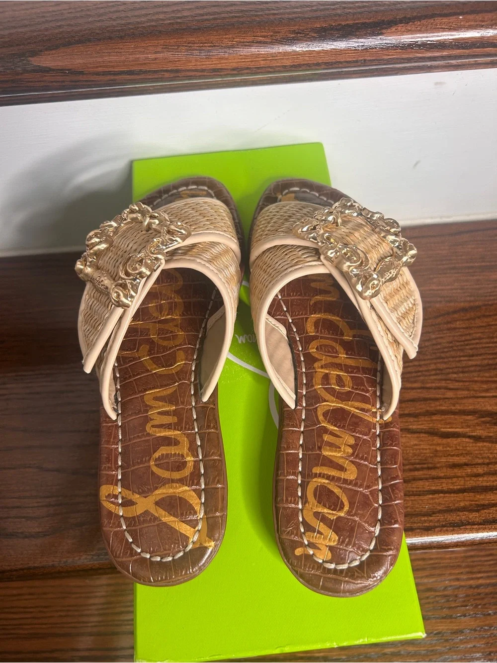 Sam Edelman Gracyn Woven Natural Crossband Slide Sandal with Gold Buckle, 5M - Picture 10 of 15